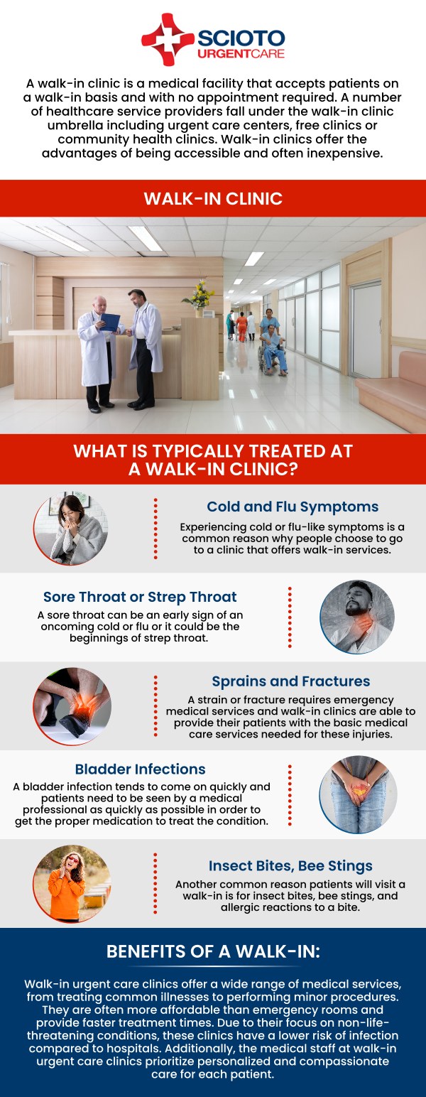 Scioto Urgent Care is your reliable walk-in clinic in Columbus, OH, providing immediate medical attention without the need for an appointment. Whether you're dealing with a minor injury, illness, or require routine care, our professional team is here to help. Led by Board-Certified Dr. William Rothe, M.D., we offer fast and efficient care in a comfortable, convenient setting. Visit us today for prompt medical services with no wait times or appointments needed. For more information, contact us or schedule an appointment online. We are conveniently located at 4760 Sawmill Road Columbus, OH 43235.