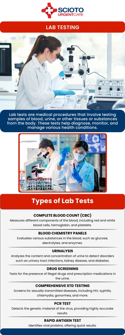 Common questions asked by patients: What is in-house lab testing, and how does it support faster medical evaluations? What types of health concerns can in-house lab testing help identify? How does in-house lab testing differ from traditional lab testing services? Why choose in-house lab testing during an urgent care visit in Columbus, OH? If you are looking for quick and convenient diagnostic support, Scioto Urgent Care provides in-house lab testing services in Columbus, OH, to help evaluate various health concerns efficiently. In-house testing allows medical providers to access important health information during your visit, supporting timely diagnosis and personalized treatment recommendations. Dr. William Rothe, M.D., focuses on providing accessible care with walk-in availability for patients seeking reliable testing and treatment options.For more information, contact us or schedule an appointment online. We are conveniently located at 4760 Sawmill Road Columbus, OH 43235. We serve patients from Columbus OH, Dublin OH, Upper Arlington OH, Hilliard OH, Worthington OH, and surrounding areas. Common questions asked by patients: What is in-house lab testing, and how does it support faster medical evaluations? What types of health concerns can in-house lab testing help identify? How does in-house lab testing differ from traditional lab testing services? Why choose in-house lab testing during an urgent care visit in Columbus, OH?
If you are looking for quick and convenient diagnostic support, Scioto Urgent Care provides in-house lab testing services in Columbus, OH, to help evaluate various health concerns efficiently. In-house testing allows medical providers to access important health information during your visit, supporting timely diagnosis and personalized treatment recommendations. Dr. William Rothe, M.D., focuses on providing accessible care with walk-in availability for patients seeking reliable testing and treatment options.For more information, contact us or schedule an appointment online. We are conveniently located at 4760 Sawmill Road Columbus, OH 43235. We serve patients from Columbus OH, Dublin OH, Upper Arlington OH, Hilliard OH, Worthington OH, and surrounding areas.