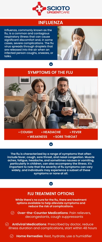 Common questions asked by patients: What are the common symptoms of the flu? How long does the flu usually last? When should you visit urgent care for flu symptoms? How long is the flu contagious?
At Scioto Urgent Care in Columbus, OH, Dr. William Rothe, M.D., and our team provide personalized flu treatment for patients experiencing fever, chills, body aches, cough, and fatigue. Our team evaluates symptoms and recommends suitable treatment options to relieve discomfort, manage symptoms, and support a smoother recovery. For more information, contact us or book an appointment. We are conveniently located at 4760 Sawmill Road Columbus, OH 43235. We serve patients from Columbus OH, Dublin OH, Upper Arlington OH, Hilliard OH, Worthington OH, and surrounding areas.